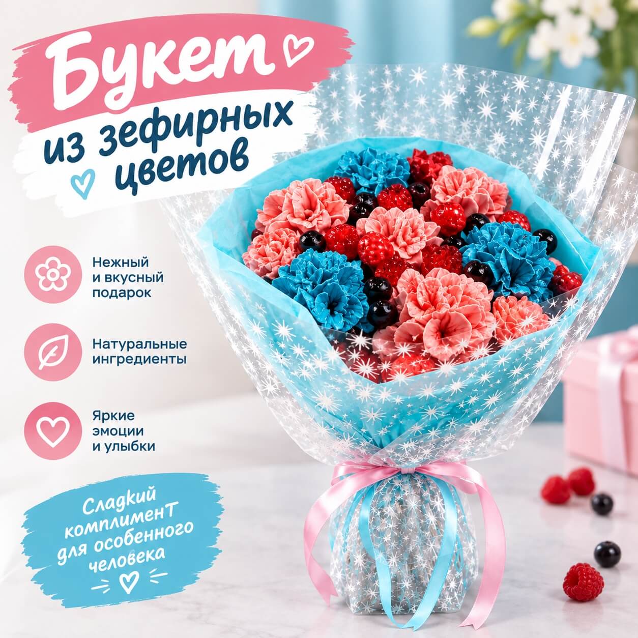 Большой букет зефирный 25 см